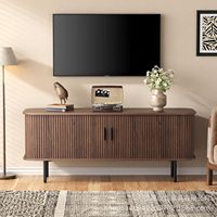 Meuble TV en bois de style américain moderne avec portes de rangement à fermeture éclair, 4 tiroirs et compartiments, grand espace de rangement