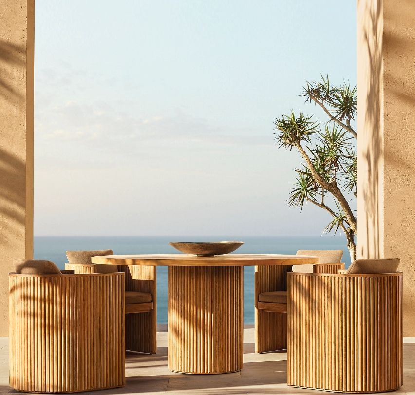 2024 Byron Teak Round Dining Table Outdoor Teak Wood Combination Table And Chair