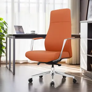 Latest New Arrival Orange PU Leather High Back Executive Office Chair For Boss CEO Manager