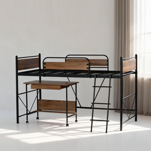 Letto <span class=keywords><strong>a</strong></span> Soppalco Doppio in Metallo Nero con Ringhiera e Scala, Robusto e Salvaspazio, Non Richiede Box Spring - Product Image 1