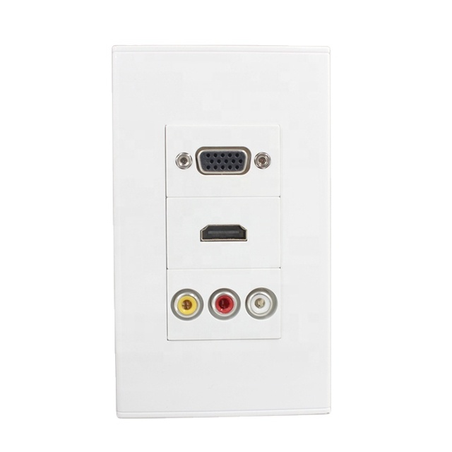 High Quality Factory Wholesale 120x70mm 3 Port Face Hd Vga Wall Plate Av 3.5audio Wall Plate