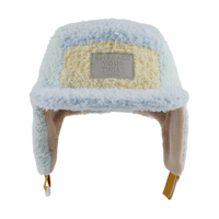 Direct usine, Casquette d'hiver personnalisée en polaire Teddy à cache-oreilles, style trapper, color block, avec patch en PU et sangle de menton
