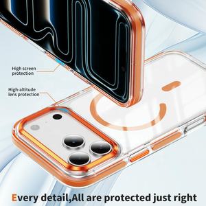 Funda Protectora para Teléfono con Carga Magnética, Resistente a Golpes, de Doble Color, No Amarillea, para iPhone 16 17 Air Pro Max Plus, <span class=keywords><strong>Naranja</strong></span> - Product Image 5
