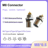Connecteurs circulaires M8 étanches IP67 à 3/4/5/6/8 broches, adaptateur mâle-femelle à montage sur panneau, type PCB