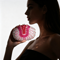 Pochette de soirée rose pour femme avec strass, sac à main ovale en cristal fait main, chaîne détachable, sac à main pour mariage et fête, vente en gros