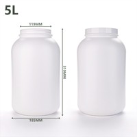Conteneur de protéines de lactosérum isolées de qualité alimentaire en HDPE blanc de 5 L, vente en gros, pot en plastique cylindrique classique vide avec bouchon à vis en plastique
