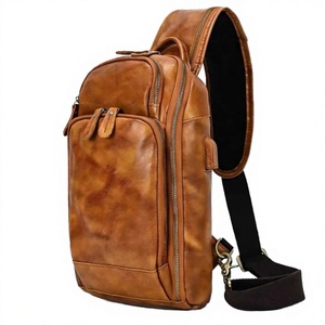 New Product Quality Vintage Waterproof Anti-Theft Zipper Chest <b>Bag</b> Outdoor Sport <b>Mens</b> Genuine Leather Large <b>Shoulder</b> <b>Bags</b> - Product Image 2