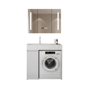 Mueble de lavandería integrado Chen Le con lavabo empotrado y espejo inteligente, de pie, color blanco - Product Image 5