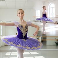 S0053 Tutu de ballet professionnel en tulle rigide pour enfants, avec corsage en velours et dentelle ornée de strass, pour spectacle de ballet