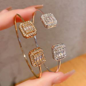 <b>Copper</b> Zircon <b>Bangle</b> Geometric Design Adjustable Opening Gold And White Micro Insert Jewelry Spring 2025 - Product Image 2