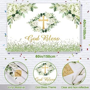 Kit Arco di Palloncini Verde Salvia con Sfondo 'God Bless', Tovaglia, Decorazioni per Prima Comunione e Baby Shower - Product Image 4