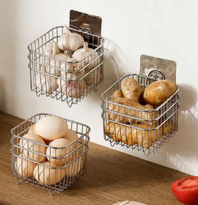PVC Coated Welded Wire Wall Hanging <b>Storage</b> <b>Basket</b> Rustproof Metal Rack <b>For</b> Household Bathroom Kitchen Wall <b>Storage</b> - Product Image 4
