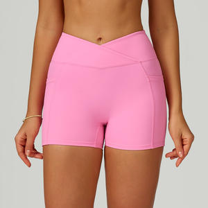 Shorts de <span class=keywords><strong>yoga</strong></span> taille haute personnalisables avec logo pour femme, contrôle du ventre, effet push-up, pour la gym, l'entraînement et la course - Product Image 3
