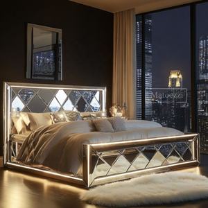 Moderne Luxe Bekleding Getuft Hoofdeinde Koningin Koning Dubbel Zilver Gespiegeld Bed Voor Slaapkamerframe Meubelset - Product Image 4