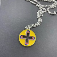 Collier pendentif croix vintage coloré en acier inoxydable, chaîne maille gourmette plaqué argent, design creux goutte d'huile, cadeau Croheart