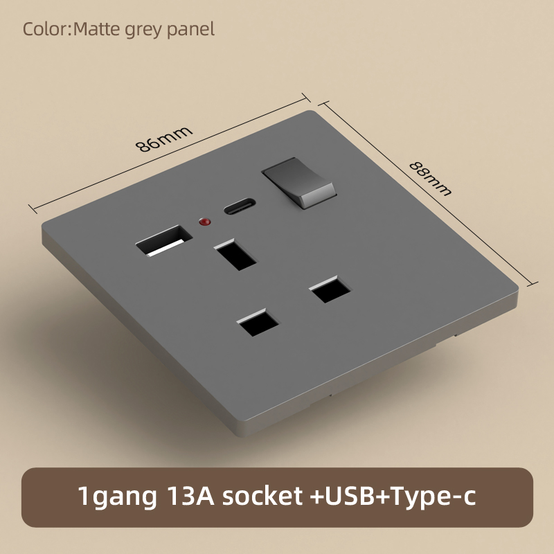 Prise 1 gang 13A USB A/C
