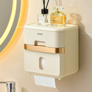 Levijia Wall Mounted Tissue Box Black Gold Bathroom Toilet Paper <b>Holder</b> No Drilling Required Storage Rack - Product Image 2