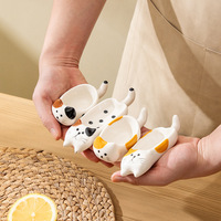 Piring Bumbu Keramik Bentuk Kucing Lucu, Lukisan Tangan Underglaze, Aman untuk Microwave, Bentuk Tidak Beraturan, untuk Saus Kedelai di Rumah