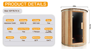 Sauna Exterior Moderna de Madera Premium para 3-4 Personas, con Techo Acrílico Impermeable, Estufa Harvia, Luz LED y Energía Solar - Product Image 4