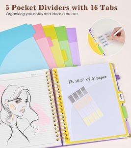 Cuaderno Espiral <span class=keywords><strong>Grande</strong></span> de Tapa Dura, 8.<span class=keywords><strong>5</strong></span>" X 11", Separadores Extraíbles, 300 Páginas, Cuero, <span class=keywords><strong>5</strong></span> Temas, Rayado Universitario, Logotipo Personalizado en Color - Product Image 3