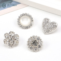 Kancing Jahit Bentuk Kelopak Bunga Mewah Sederhana Berhiaskan Rhinestone Penuh, Bahan Zinc Alloy Ramah Lingkungan, Untuk DIY Kemeja dan Pakaian