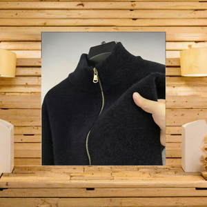 Cardigan en tricot épais à col montant et fermeture éclair pour homme, couleur unie, idéal pour l'automne - Product Image 3