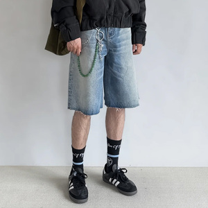 Shorts en <span class=keywords><strong>jean</strong></span> déchirés à ourlet brut pour homme – Style vintage streetwear, collection été, design d'usine, jorts amples pour homme - Product Image 5