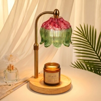 Lampe chauffe-cire en verre en forme de tulipe, dégradé rose-vert, réglable, sans flamme, pour aromathérapie, cadeau