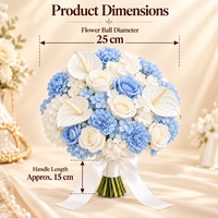Bouquet de mariée artificiel bleu et blanc de 25 cm, fleur de mariage en anthurium blanc, rose et hortensia avec ruban