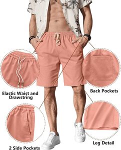 <strong>Men's</strong> Solid 80% Cotton 20% <strong>Linen</strong> <strong>Shorts</strong> Casual Elastic Waist Drawstring Summer Beach Vacation Yoga Golf with Pockets - Product Image 4