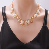 Collier Bohème d'Été avec Coquillages, Perles d'Imitation, Pendentif Étoile de Mer et Conque pour Femme, Bijou de Fête