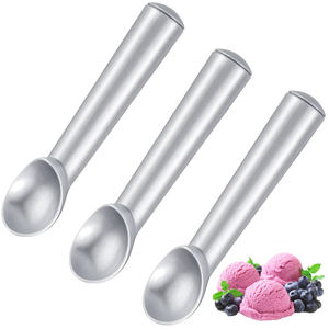Ensemble de 3 cuillères à glace en acier inoxydable, faciles à démouler, compatibles lave-vaisselle, outils manuels pour la glace, cuillères en métal pour servir les desserts - Product Image 1