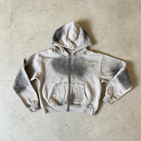 Ensemble de survêtement personnalisé en coton épais 450 g/m² pour homme, style streetwear, sweat-shirt délavé à l'acide, ensemble de survêtement à capuche zippé