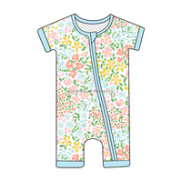 Combinaison bébé en bambou personnalisée Yiying, manches courtes, fermeture éclair, imprimé floral, tissu doux, vêtements pour enfants