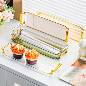 Rectangular Storage <b>Tray</b> With Gold Handles For Desktop Organization And <b>Tea</b> Serving - Product Image 1