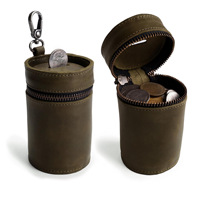 Porte-monnaie cylindrique vintage en cuir transfrontalier, mini pochette à monnaie zippée portable avec boucle porte-clés unisexe