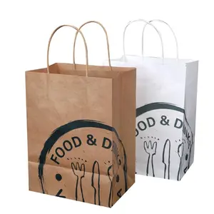 Emballage de produits alimentaires de fast-food extra large écologique et réutilisable Sac en papier kraft à emporter avec logo personnalisé et poignée torsadée pomme