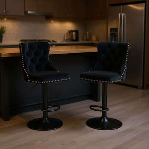 Sillas de Bar Modernas de Terciopelo DB A&A Furniture, Altura Ajustable de 25-33 Pulgadas, Base de Metal, Giratorias y Tapizadas para Cocina - Product Image 2