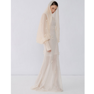 Style doux robes femmes à manches longues Clio dentelle Emb longue robe tissu écologique femme vêtements blanc fabriqué au Vietnam - Product Image 1