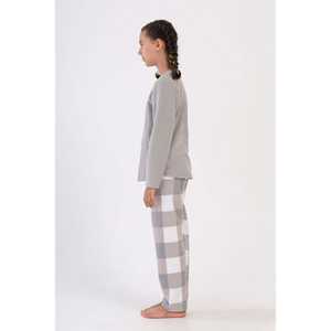 Girl's Long-Sleeve Oval <b>Skirt</b> Pajama Set <b>Plaid</b> Print 100% Cotton Fleece Collar for Autumn Nightwear Sizes 9-10/15-16 - Product Image 2