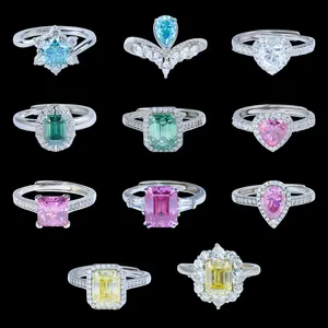 925 Silver Bling Engagement Green Yellow Blue Pink Pear Emerald Princess Heart Diamond Mossanite Moissanite Rings For Women