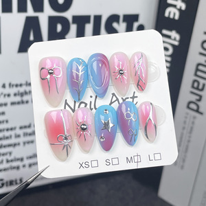 <span class=keywords><strong>Uñas</strong></span> Postizas con Diseño <span class=keywords><strong>de</strong></span> Cinta Arcoíris, Hechas a Mano, Iridiscentes, Coloridas, Pintadas a Mano con Líneas y Lazos, <span class=keywords><strong>Uñas</strong></span> Postizas <span class=keywords><strong>de</strong></span> Verano con Forma <span class=keywords><strong>de</strong></span> Almendra - Product Image 2