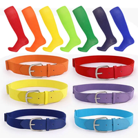 Ensemble ceinture et chaussettes en cuir PU pour femmes Flying Art, pour baseball et softball, boucle en fer, largeur 3,5 cm, longueur extensible 80 cm, réglable, 10 couleurs