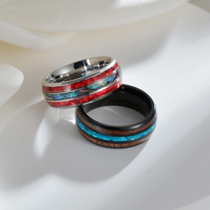 Stainless Steel Viking <b>Ring</b> with Rosewood Opal Abalone | Custom Antler Hunting Band <b>for</b> <b>Men</b> Women - Product Image 2