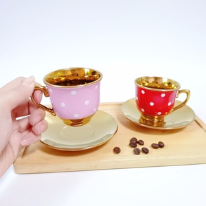 Saudi Porcelain Coffee Cup Plate Gold Plated 6 Cups& 6 Saucers Ceramic <b>Tea</b> <b>Set</b> for Opening <b>Gift</b> - Product Image 3