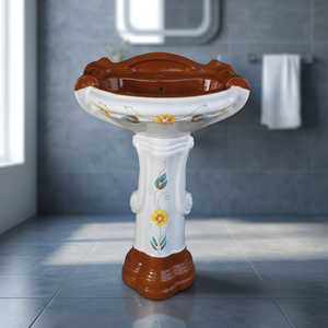 Lavabo sur pied en céramique Art Déco moderne, qualité export, pour salle de bain - Product Image 2