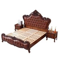 Lit plateforme de luxe en bois massif européen, tête de lit capitonnée en cuir sculptée à la main, taille King, écologique, garantie 2 ans, pour la maison