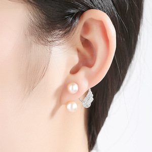 ต่างหูไข่มุกน้ำจืดสีเงิน S925หรูหราพร้อมต่างหูรูปปีกประดับเพชรแบบเต็มสวยงามเครื่องประดับของผู้หญิงสุดหรู - Product Image 4