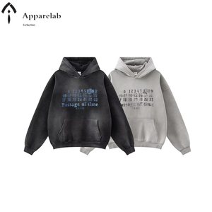 Sweat à capuche rétro délavé à l'acide pour hommes haut de gamme 100% coton Super décontracté <span class=keywords><strong>David</strong></span> vêtements pour l'hiver motif solide col à capuche - Product Image 1