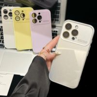 Coque de téléphone antichoc avec grande fenêtre en verre cristal pour iPhone 16 15 14 13 12 11 Pro Max, couleur bonbon, protection intégrale